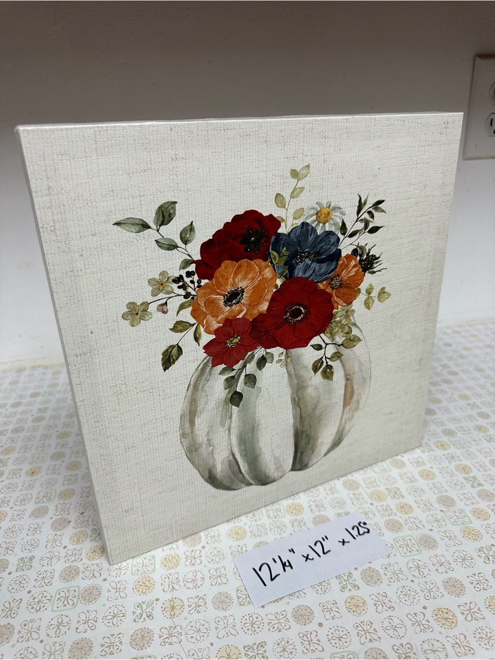Floral Pumpkin Canvas Art - Red, Orange, Blue Bouquet